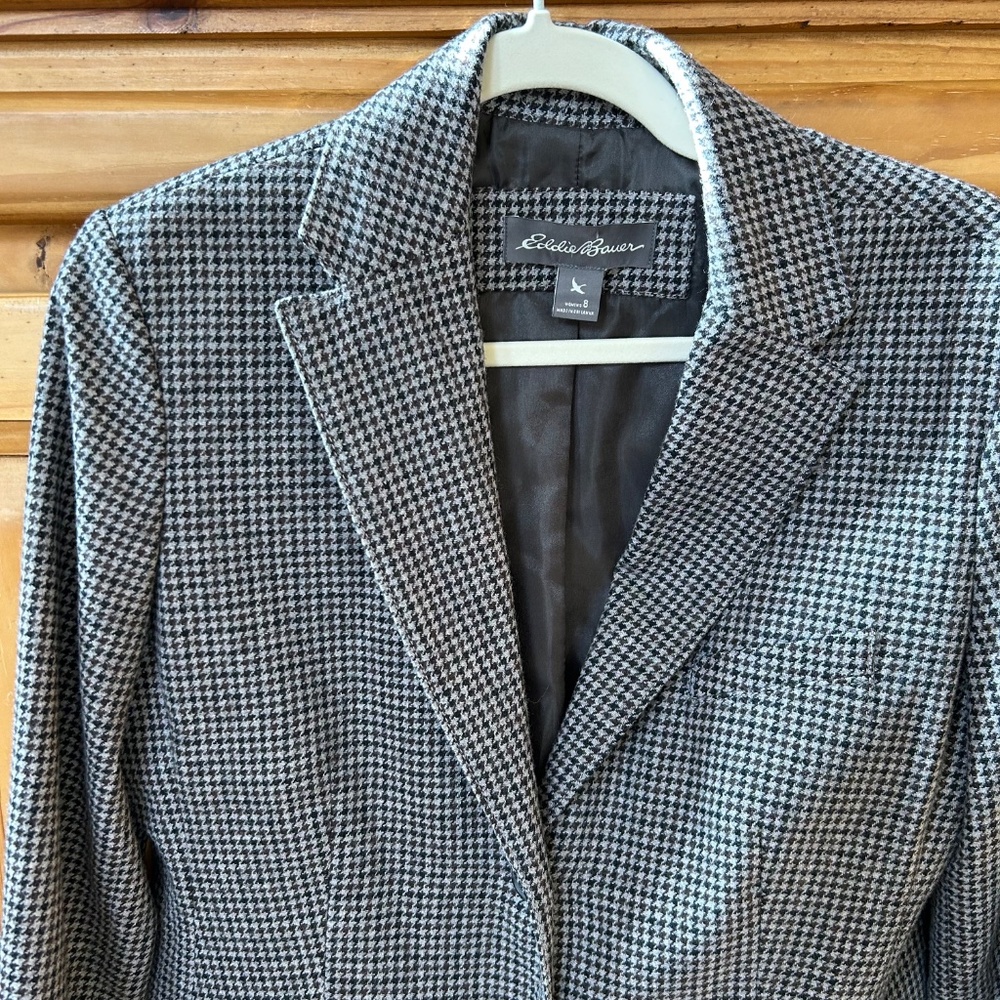 Eddie Bauer Blazer Jacket Wool Blend Houndstooth Button Pockets Women's Size 8 - Picture 5 of 9